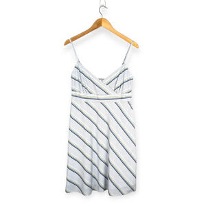 J. Crew White and Blue Diagonal Spaghetti Strap A-Line Sun Dress Size 12